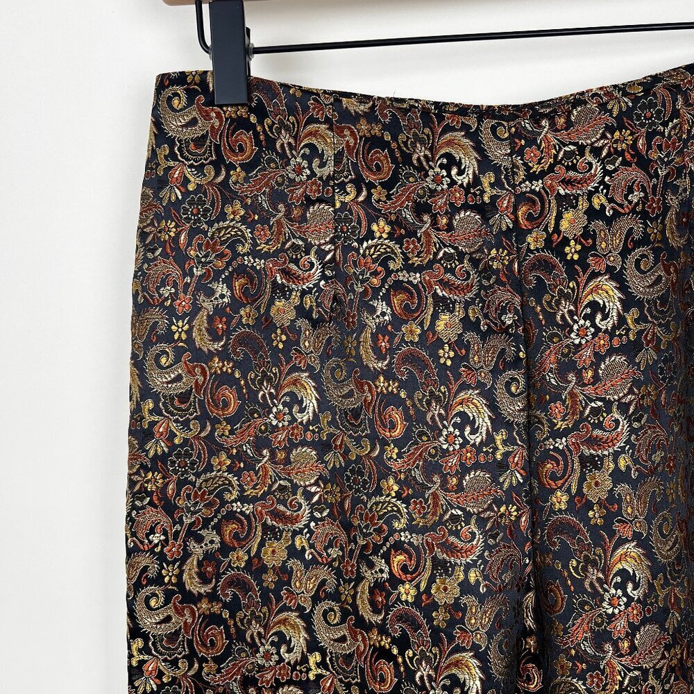Vintage Jacquard Metallic Woven Knit High Rise Waisted Trouser Pants Fancy Luxe